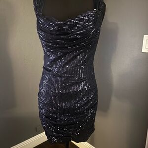 Elegant Navy Blue Sequin Dress